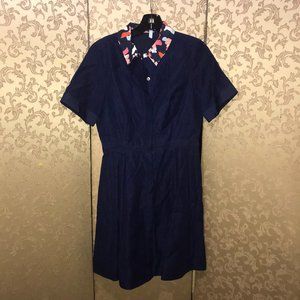 Draper James Navy Blue Multi-Color Collar A-Line Shirt Dress Size 6